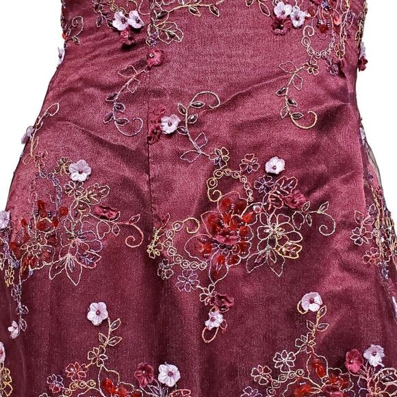 Romantic Womens Burgundy Red Tulle Dress with Floral Embellishments Size Small - Picture 3 of 16